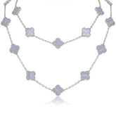 Van Cleef Arpels Vintage Alhambra 20 motifs Long Necklace, White Gold, Chalcedony