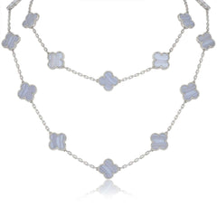 Van Cleef Arpels Vintage Alhambra 20 motifs Long Necklace, White Gold, Chalcedony