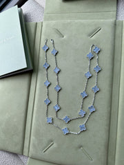 Van Cleef Arpels Vintage Alhambra 20 motifs Long Necklace, White Gold, Chalcedony