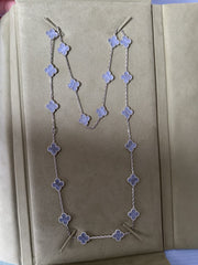 Van Cleef Arpels Vintage Alhambra 20 motifs Long Necklace, White Gold, Chalcedony