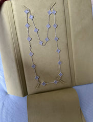 Van Cleef Arpels Vintage Alhambra 20 motifs Long Necklace, White Gold, Chalcedony