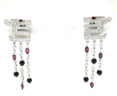 Rare Cartier Du Dragon Diamond Ruby Onyx Dangle Earrings