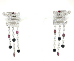 Rare Cartier Du Dragon Diamond Ruby Onyx Dangle Earrings