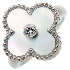 Van Cleef & Arpels Diamond Mother of Pearl Alhambra Ring Size 51/ US 5.5