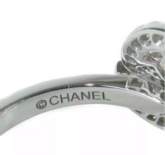 CHANEL Diamond Camelia 18KT White Gold Bypass Ring Size 5.5