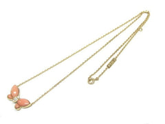Van Cleef & Arpels Coral Diamond Papillon Butterfly Lucky Pendant Necklace