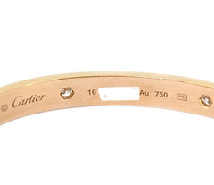 Cartier 4P Half Diamond 18KT Rose Gold Love Bracelet Size #16