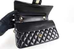 CHANEL Black Lambskin Medium GHW Double Flap Bag
