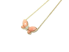Van Cleef & Arpels Coral Diamond Papillon Butterfly Lucky Pendant Necklace