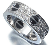 Cartier Diamond Paved Black Ceramic Love Ring #52/ US 6