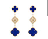 Van Cleef & Arpels Limited Edition Vendome Paris Diamond Blue Porcelain Alhambra Earrings