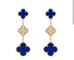 Van Cleef & Arpels Limited Edition Vendome Paris Diamond Blue Porcelain Alhambra Earrings