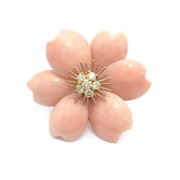 Rare Van Cleef & Arpels Diamond & Coral Rose de Noel Large Pin, Clip, Brooch