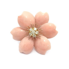 Rare Van Cleef & Arpels Diamond & Coral Rose de Noel Large Pin, Clip, Brooch