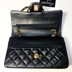 CHANEL Black Lambskin GHW Quilted Double Flap Handbag