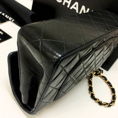 CHANEL Black Lambskin GHW Quilted Double Flap Handbag