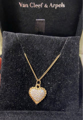 Van Cleef & Arpels VCA Diamond Paved Heart Puffy Necklace