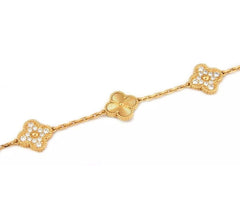Van Cleef & Arpels Diamond-Paved Guilloche Vintage Alhambra 18Kt Gold Bracelet