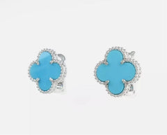 Rare Van Cleef & Arpels Turquoise Vintage Alhambra White Gold Earrings