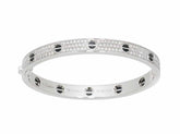 Cartier Diamond Black Ceramic 18KT White Gold Love Bracelet Size 18