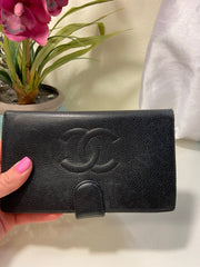 CHANEL French Black Caviar Leather CC Wallet Purse