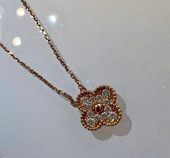 Van Cleef & Arpels Diamond-Paved Rose Gold Vintage Alhambra Necklace