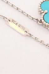 Rare Van Cleef & Arpels VCA Turquoise Vintage Alhambra 18Kt White Gold Necklace