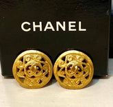 Vintage CHANEL CC 24 KT Gold Plated Earrings