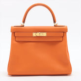 Hermès Kelly 28 Taurrilon Clemence Orange Leather Gold Hardware Bag Satchel