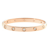 Cartier 10P Full Diamond 18KT Rose Gold Love Bracelet Size 16