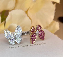 Van Cleef & Arpels Diamond & Sapphire Two Butterfly Between The Finger Ring