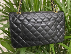 CHANEL Black Quilted Lambskin Double Flap Shoulder Handbag