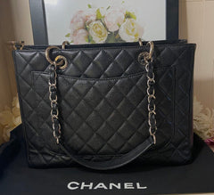CHANEL GST Black Caviar Silver Hardware Grand Shopper Tote