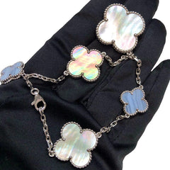 Van Cleef & Arpels Magic Alhambra Chalcedony Mother of Pearl 5-Motif 18KT White Gold Bracelet