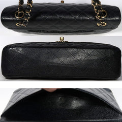 CHANEL Black Caviar Leather Gold Hardware Double Flap Bag