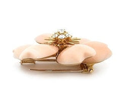 Rare Van Cleef & Arpels Diamond & Coral Rose de Noel Large Pin, Clip, Brooch