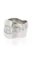 CHANEL Diamond CC Logo 18KT White Gold Buldoc Ring