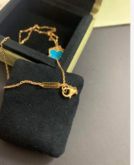 Van Cleef & Arpels Turquoise Vintage Alhambra 18KT Yellow Gold Necklace