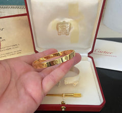 Cartier 18KT Yellow Gold Love Bracelet Size 17 w/Cert