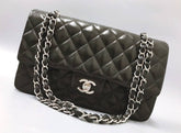 CHANEL CC Black Lambskin Double Flap Silver Hrdware Quilted Handbag