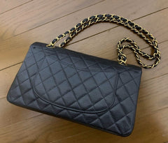 CHANEL Black Caviar Double Flap Gold Hardware Shoulder Bag