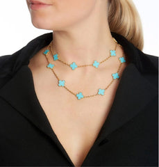 Van Cleef & Arpels Turquoise 18KT Yellow Gold Vintage Alhambra 20-Motif Necklace