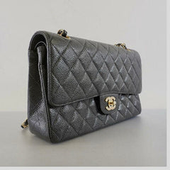 CHANEL Caviar Leather 23cm Small Double Flap Gold Hardware Shoulder Handbag