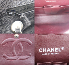 CHANEL Black Caviar Leather Silver Hardware 25 Double Flap Handbag