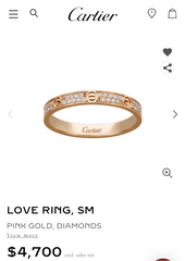 Cartier Small Paved 18KT Rose Gold Love Ring #52/ US 6