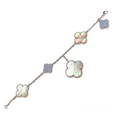 Van Cleef & Arpels Magic Alhambra Chalcedony Mother of Pearl 5-Motif 18KT White Gold Bracelet