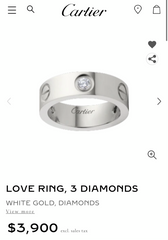 Cartier 3P Half Diamond 18KT Whitw Gold Love Ring #53/ US 6.25