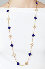 Rare Van Cleef & Arpels Paris Vendome Vintage Alhambra Diamond Blue Porcelain Necklace