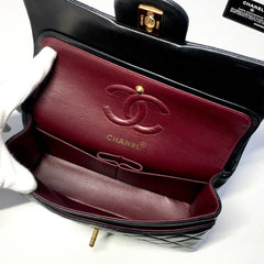 CHANEL Black Lambskin GHW Quilted Double Flap Handbag