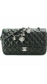 CHANEL CC Embellishments Double Flap Black Caviar Handbag